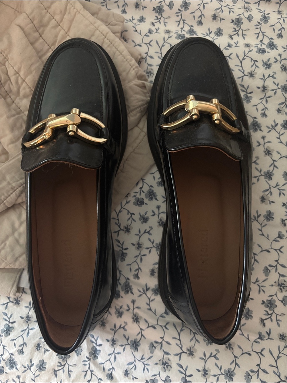 Flattered Black Leather Gold-Accent Women's Loafers